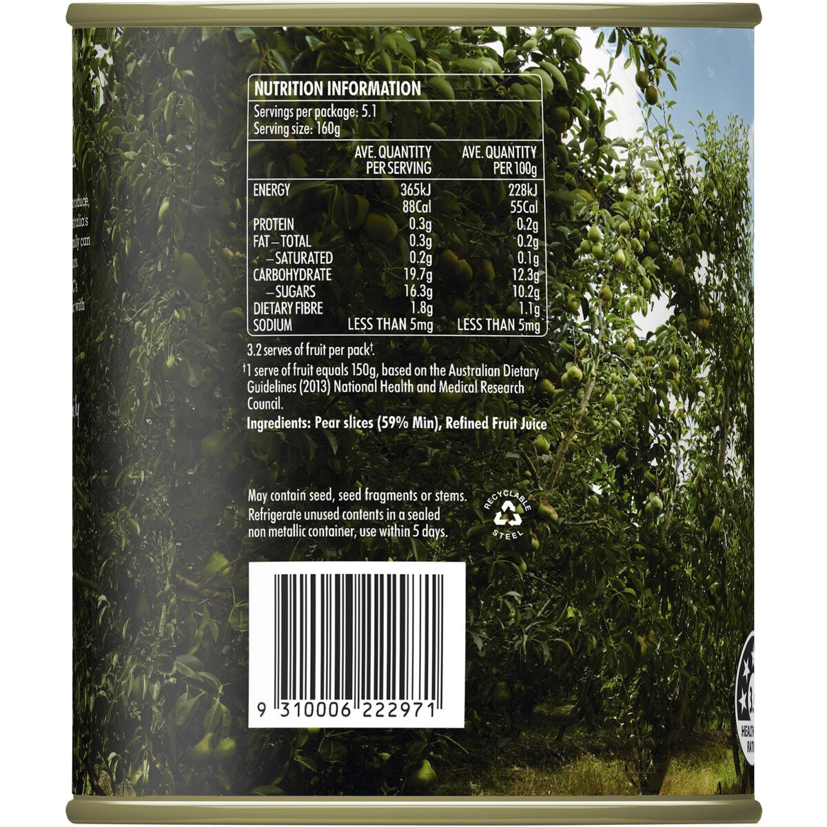 SPC Pears Sliced In Natural Juice No Added Sugar 825g