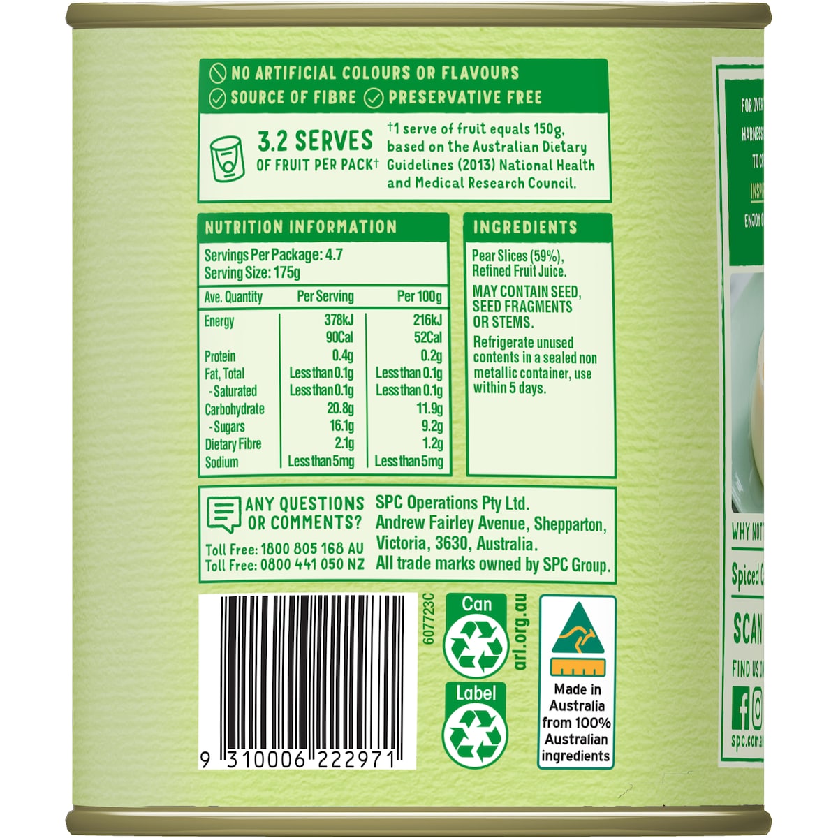 Spc Pears Sliced In Juice 825g
