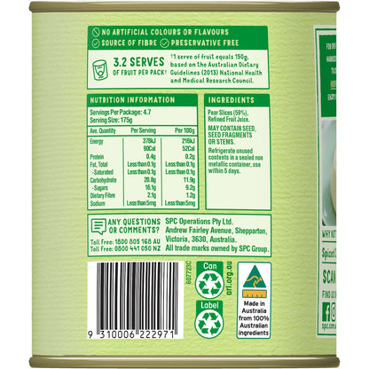 Spc Pears Sliced In Juice 825g