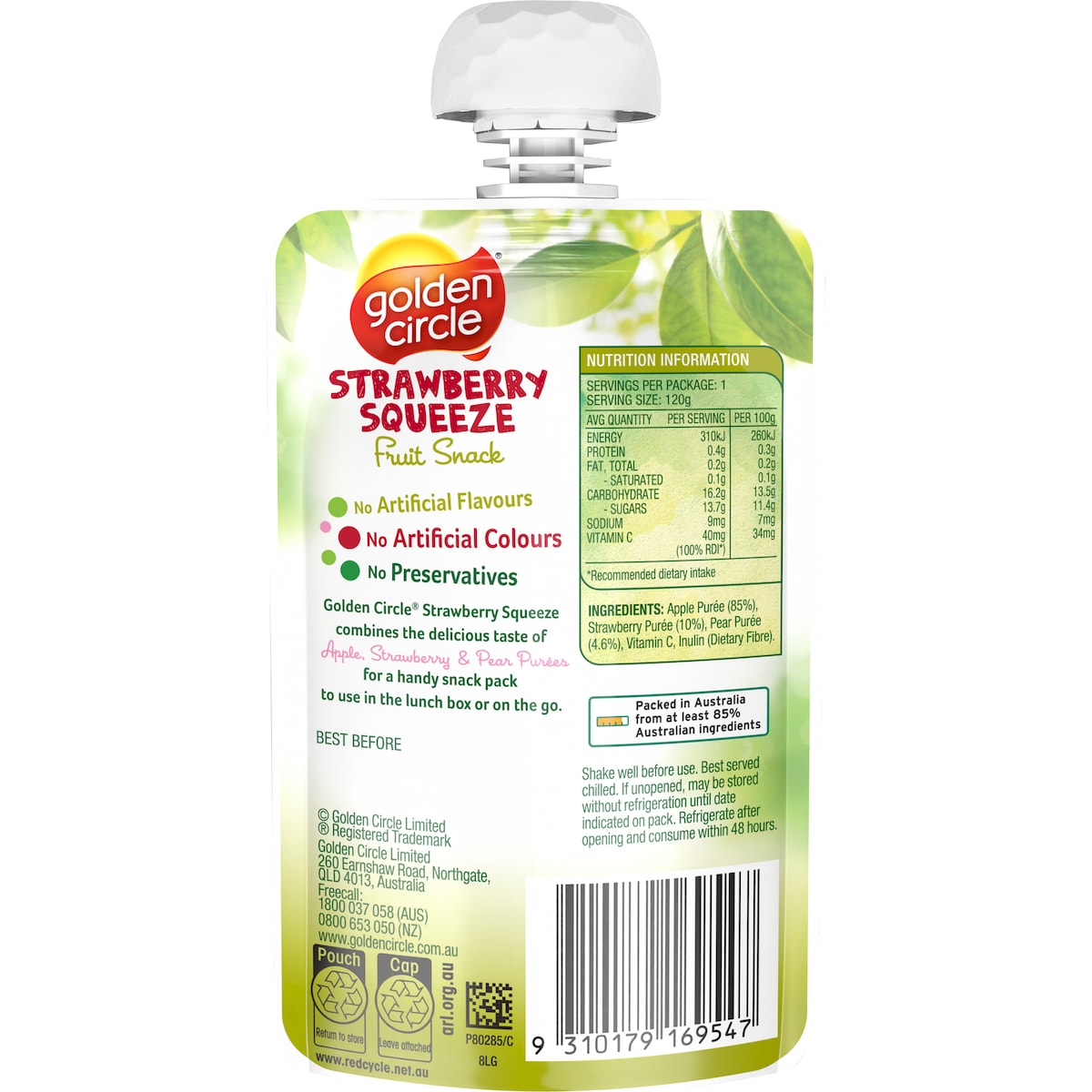 Golden Circle Strawberry Squeeze Fruit Pouch 120g