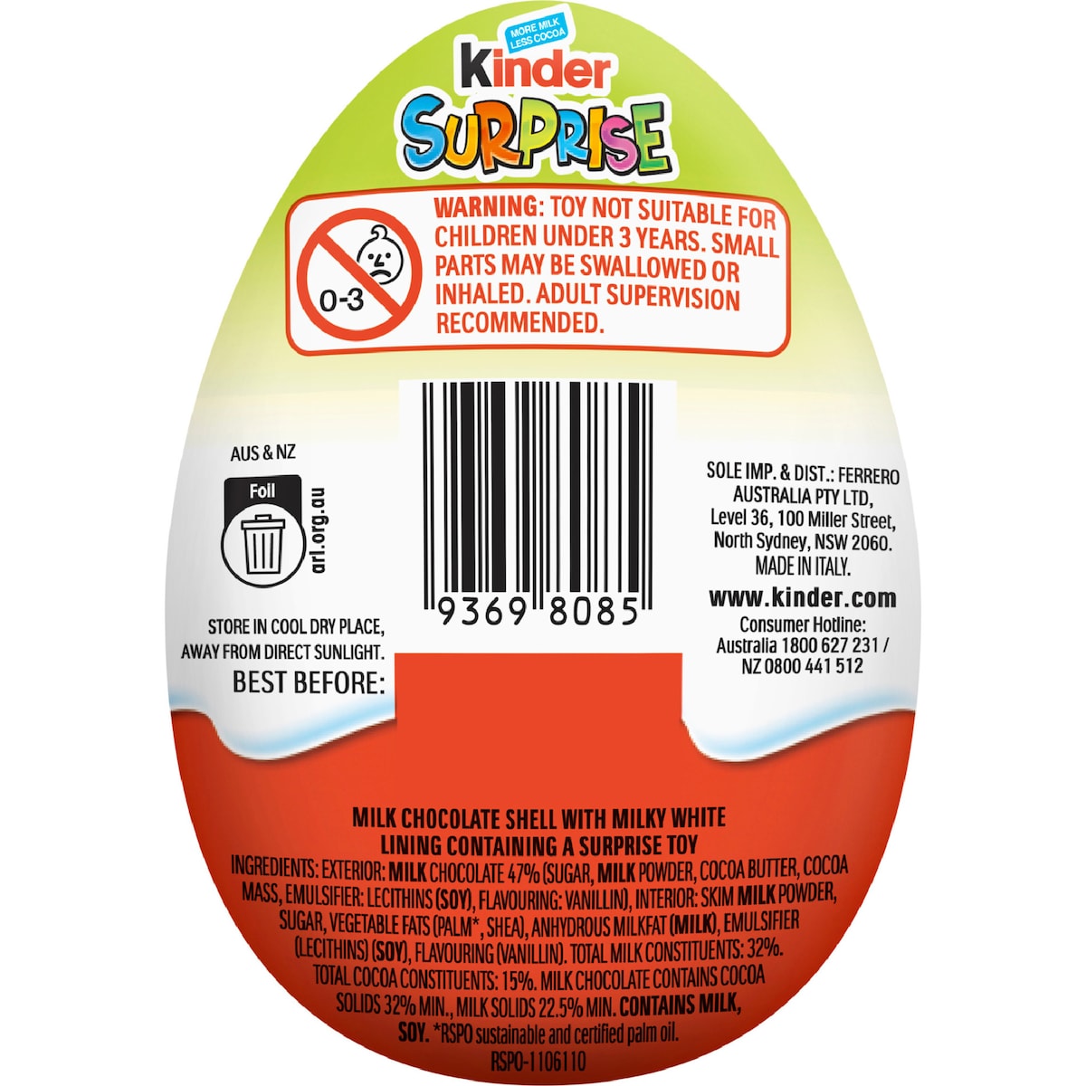 Kinder Surprise Milk Chocolate Egg 20g