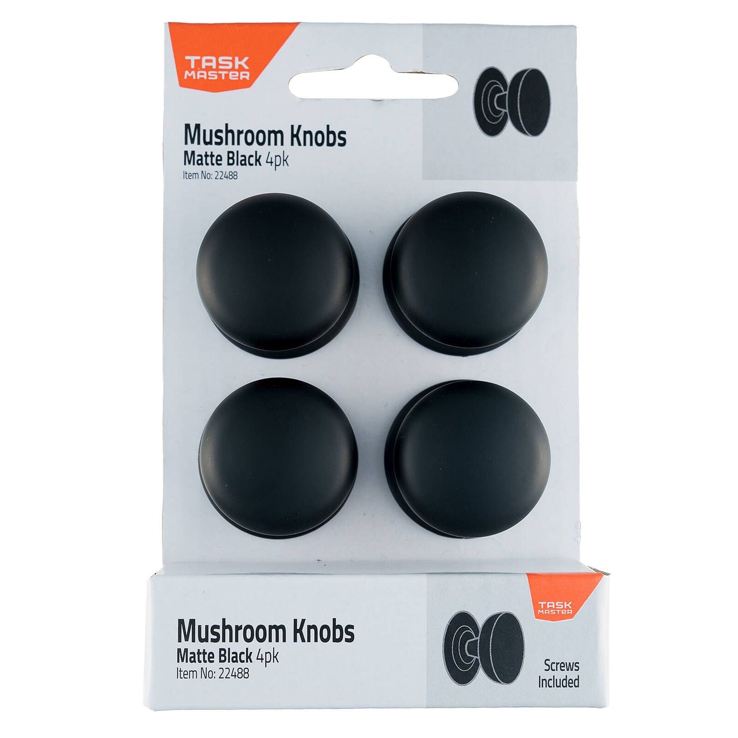 Taskmaster Mushroom Knobs - Black - 4 Pack