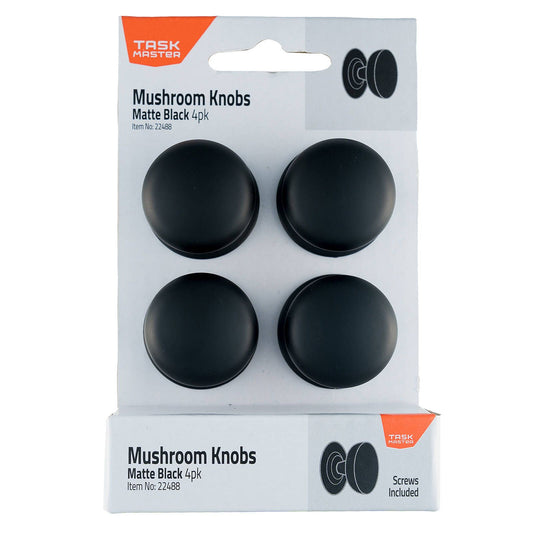 Taskmaster Mushroom Knobs - Matte Black - 4 Pack