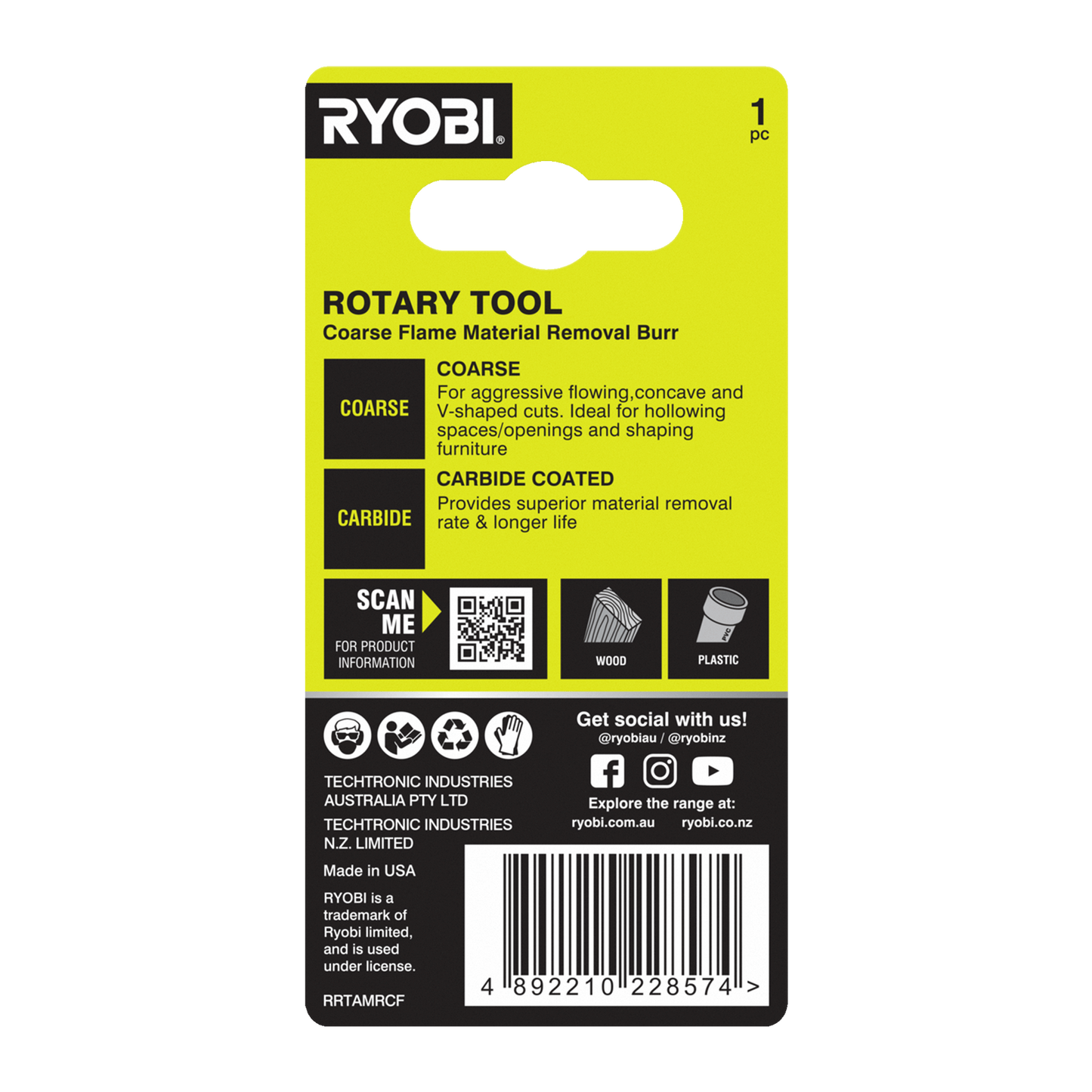 Ryobi Rotary Coarse Flame Material Removal Burr - 51 x 21 x 101mm