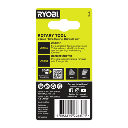 Ryobi Rotary Coarse Flame Material Removal Burr - 51 x 21 x 101mm