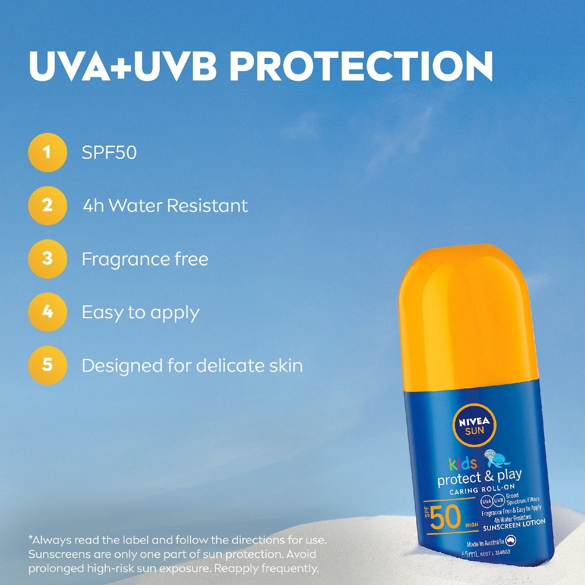 Nivea Spf 50 Sun Kids Protect & Play Roll On Sunscreen 65ml