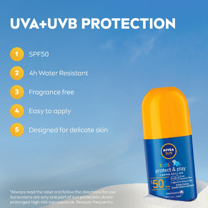 Nivea Spf 50 Sun Kids Protect & Play Roll On Sunscreen 65ml