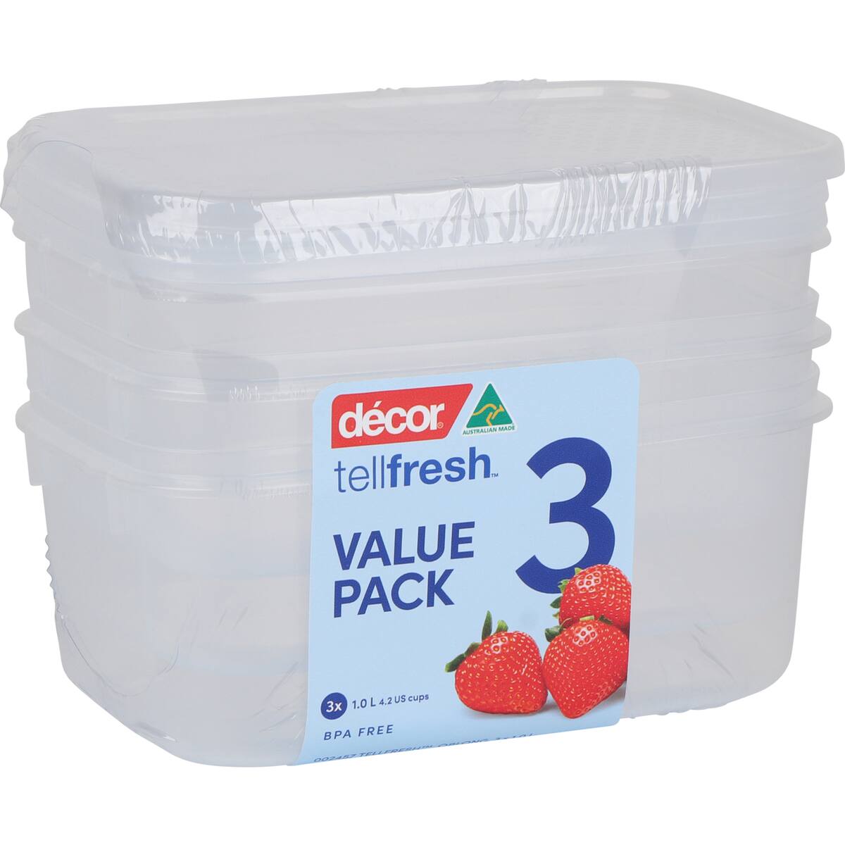 Decor Tellfresh Container Set Oblong 1l X 3 Pack