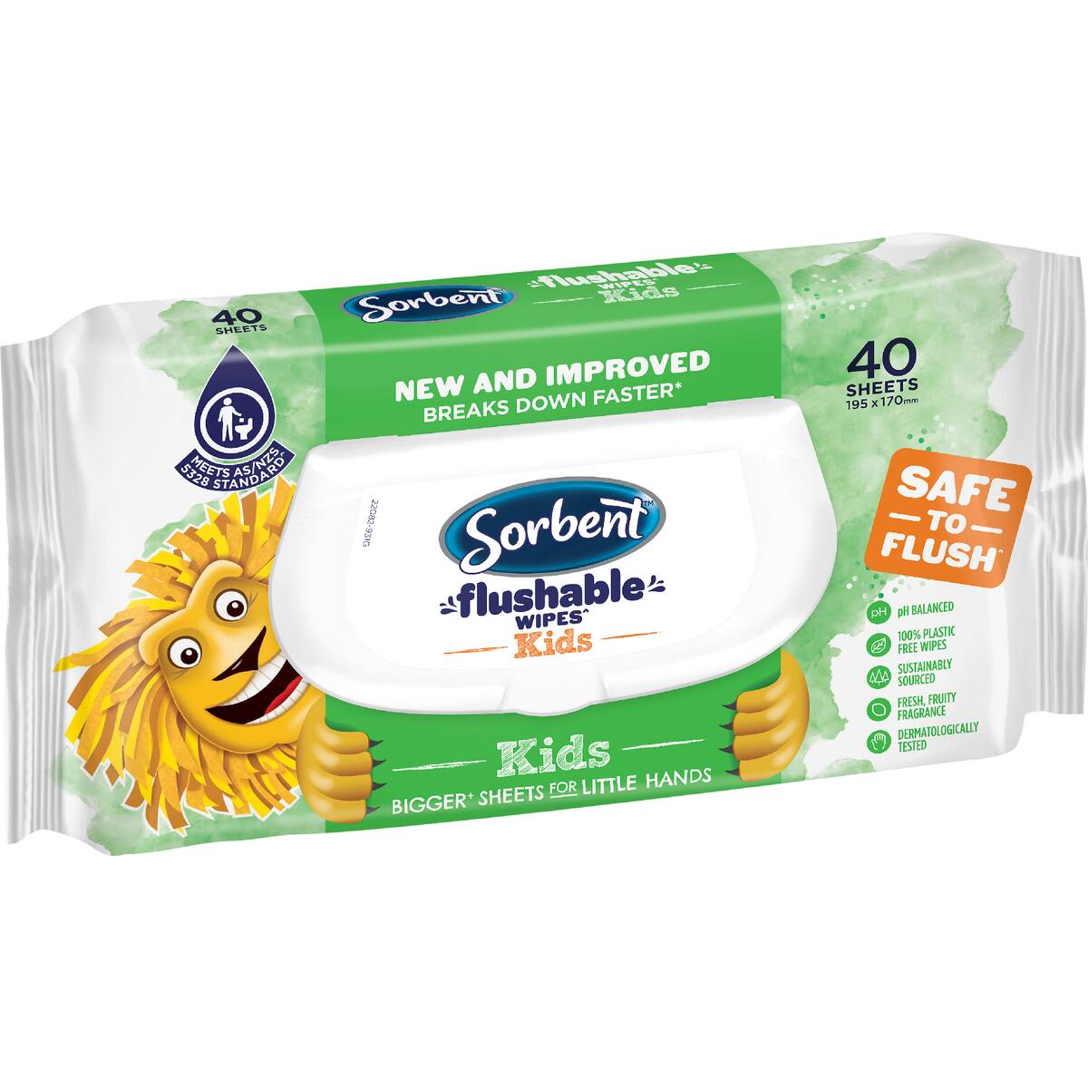 Sorbent Flushable Wipes Kids 40 Pack