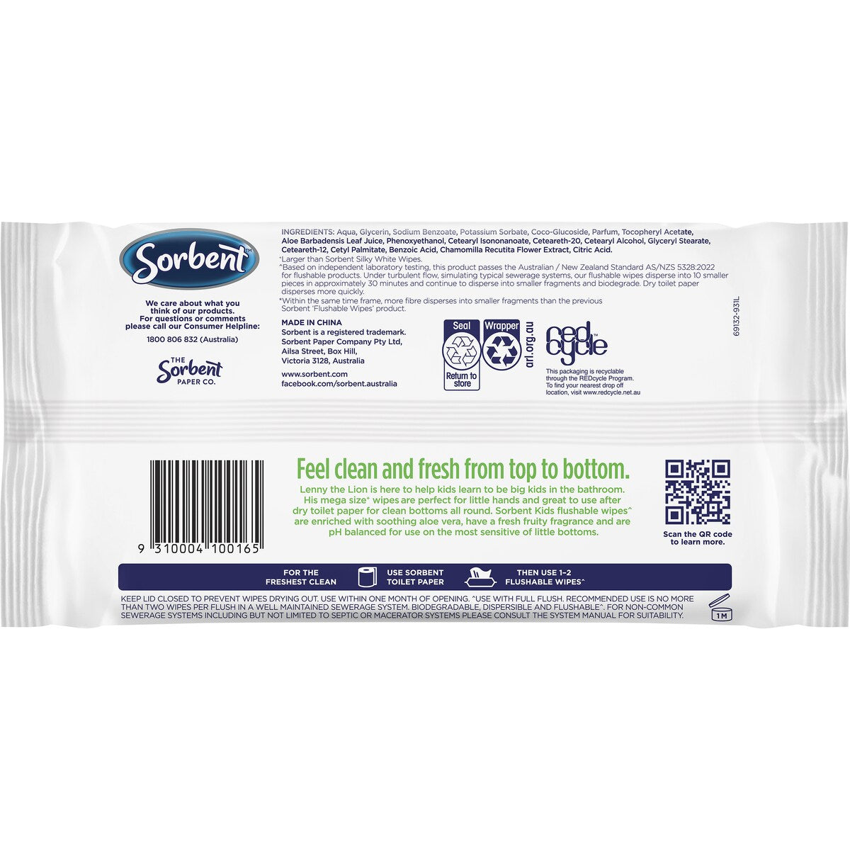 Sorbent Flushable Wipes Kids 40 pack