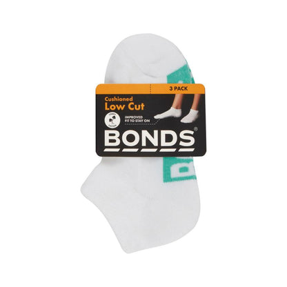 Bonds Kids Logo Low Cut Socks Size 9-12 3 pack