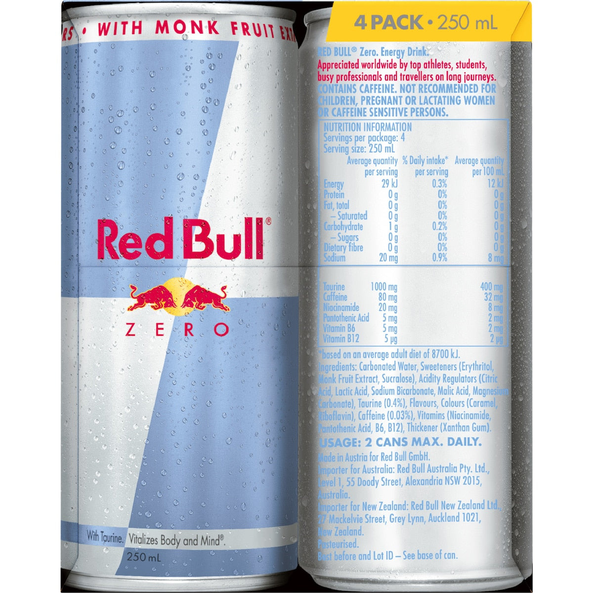 Red Bull Energy Drink Zero 250ml X 4 Pack