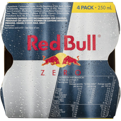 Red Bull Energy Drink Zero 250ml X 4 Pack