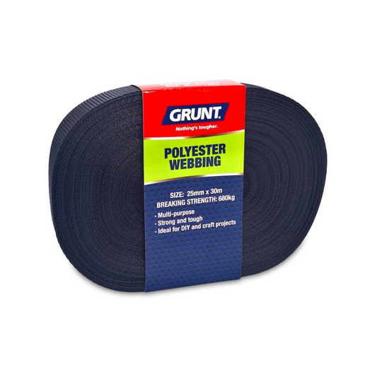Grunt 25mm Black Poly Webbing 30m Strong Durable Lightweight