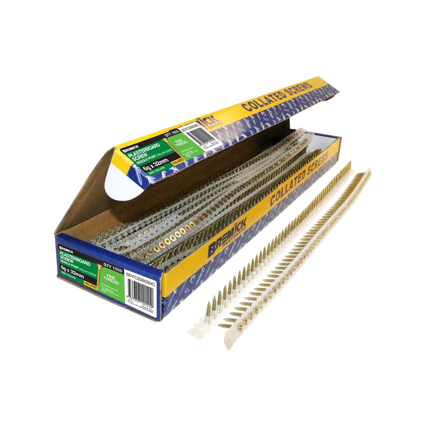 Bremick Collated Screws - 6g x 32mm - Zinc Yellow - 1000 Pack