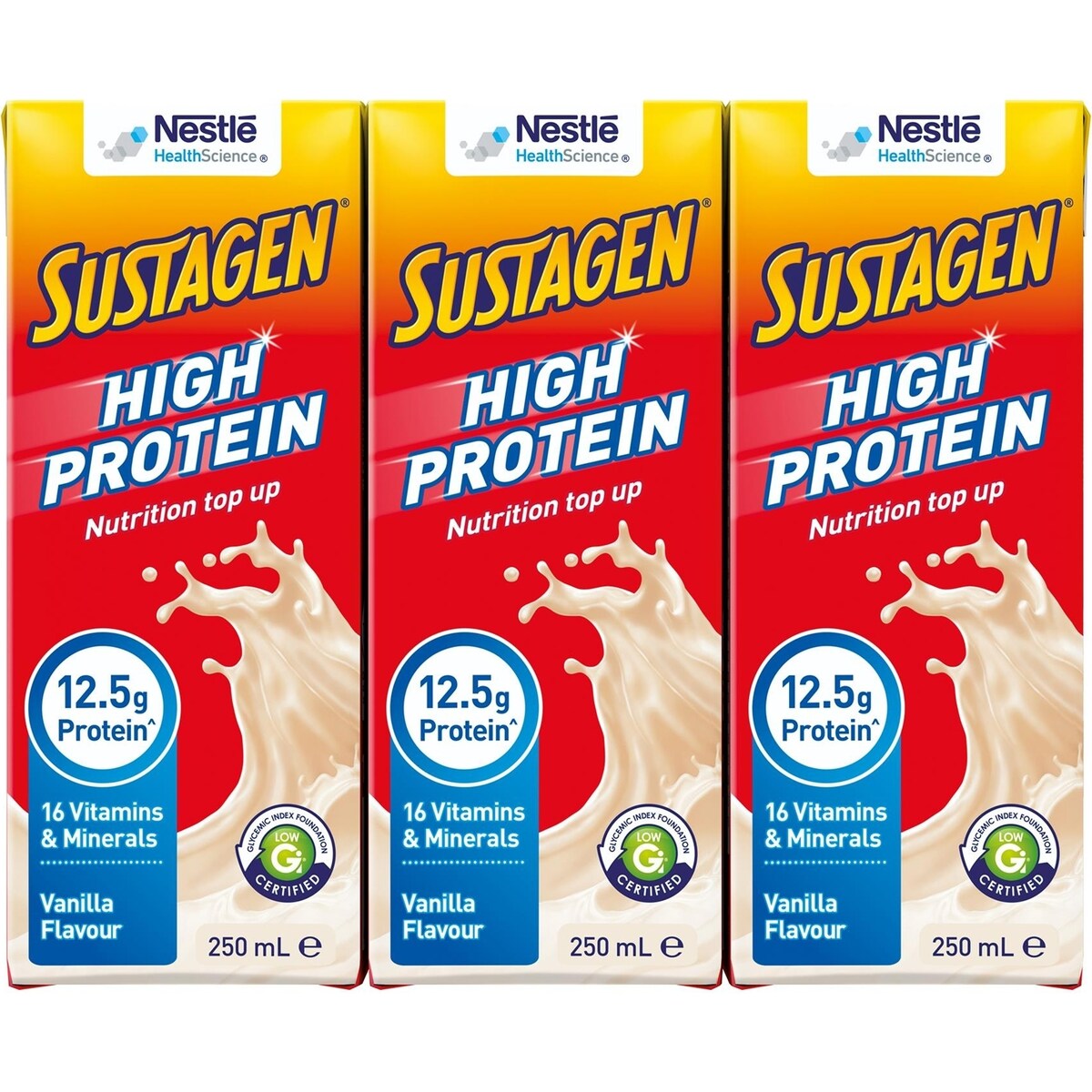 Sustagen High Protein Nutrition Top-Up Vanilla Flavour Ready To Drink 250mL x 3 pack