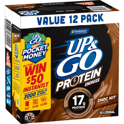 Up&go Protein Energize Liquid Breakfast Choc 250ml X 12 Pack