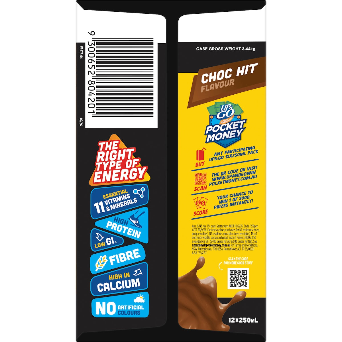 Up&go Protein Energize Liquid Breakfast Choc 250ml X 12 Pack