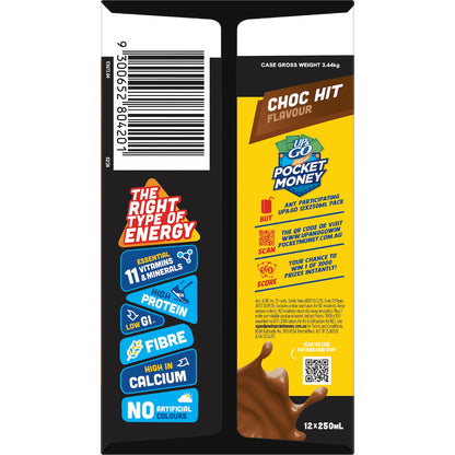 Up&go Protein Energize Liquid Breakfast Choc 250ml X 12 Pack