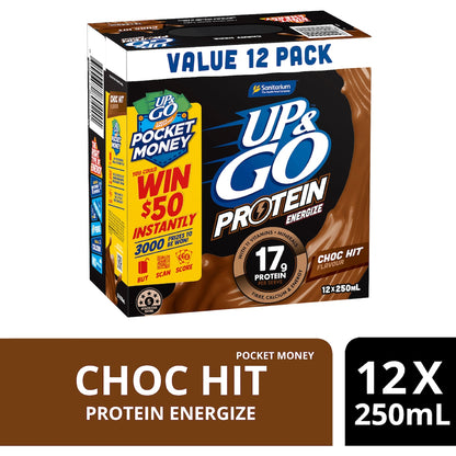 Up&go Protein Energize Liquid Breakfast Choc 250ml X 12 Pack