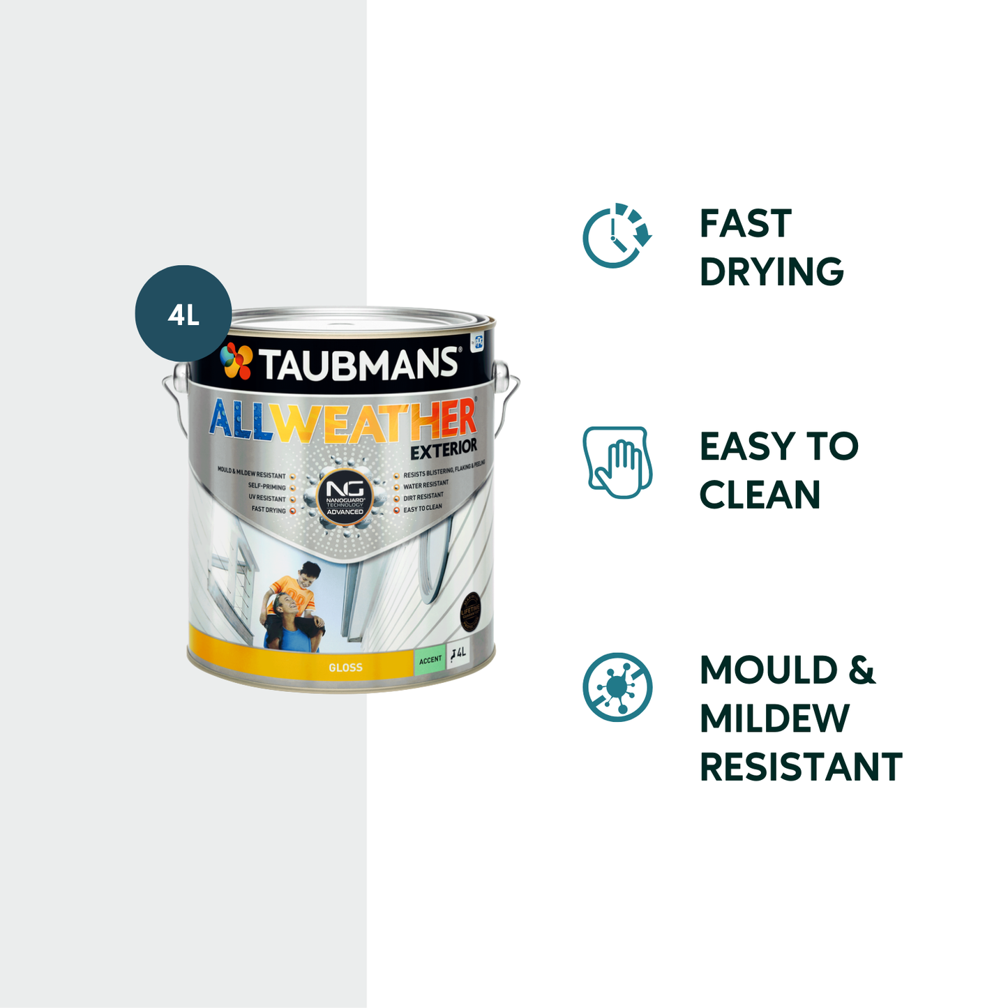 Taubmans All Weather Exterior Paint - 4L - Accent - Gloss