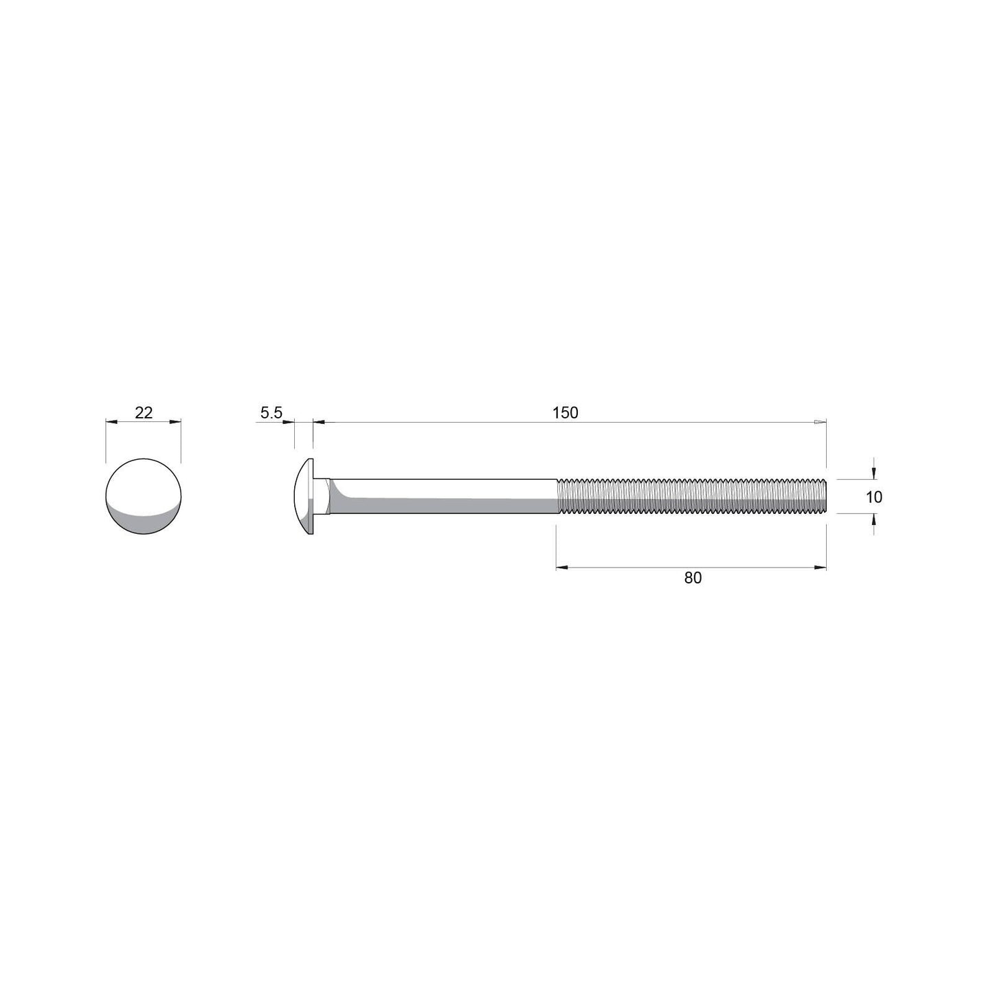 Zenith Hot Dip Galvanised Cup Head Bolts & Nuts - M10 x 150mm - 25 Pack