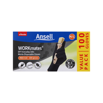 Vileda Ansell Workmates Nitrile Disposable Gloves Medium Large - 100 Pack