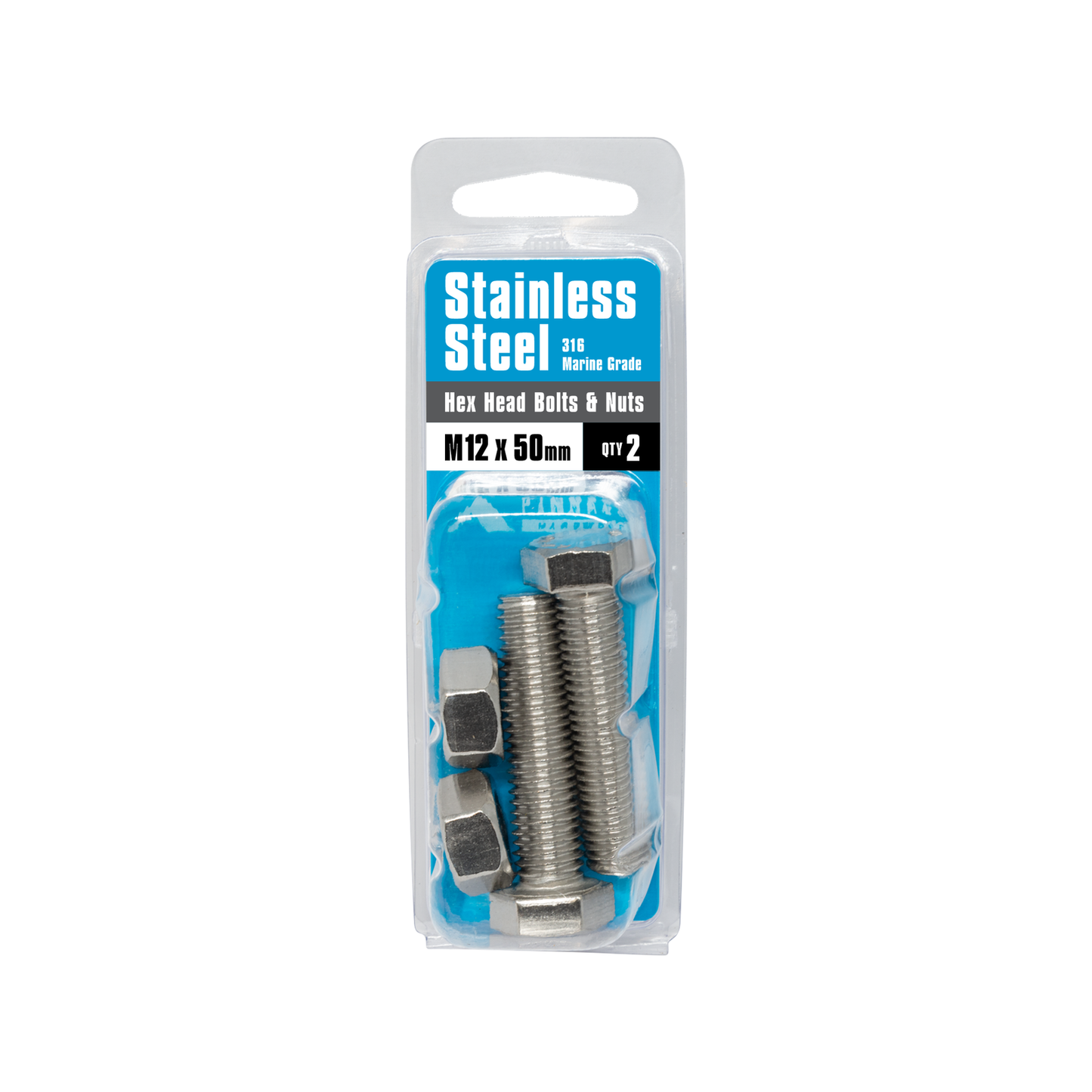 Pinnacle Hex Head Bolts - M12 x 50mm - Stainless Steel - 2 Pack