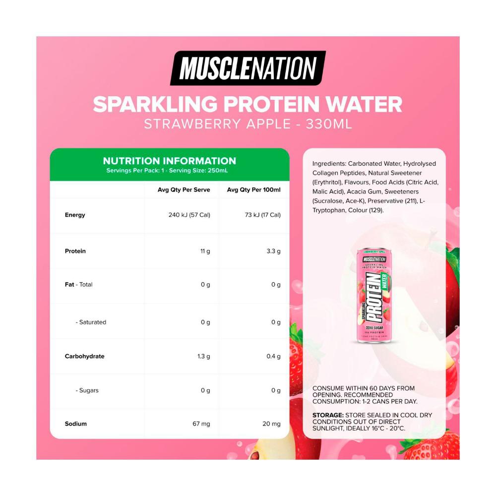 Muse Nation Sparkling Protein Water Strawberry Apple - 330mL