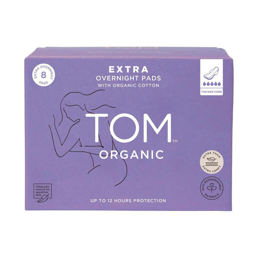 TOM Organic Pads Extra Thick Overnight - 8 pack