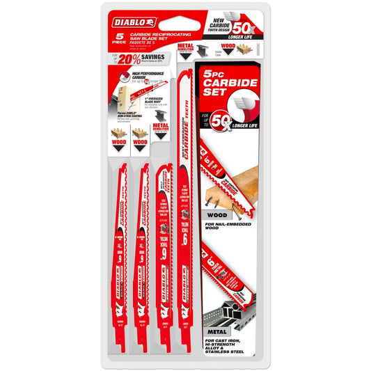 Diablo Demo Demon Carbide Reciprocating Saw Blade Set - 5 Piece - 55 x 15 x 385mm