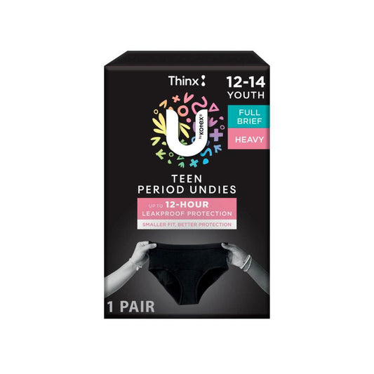 U By Kotex Period Undies Teen Black Heavy Size 12-14 - 1 pack