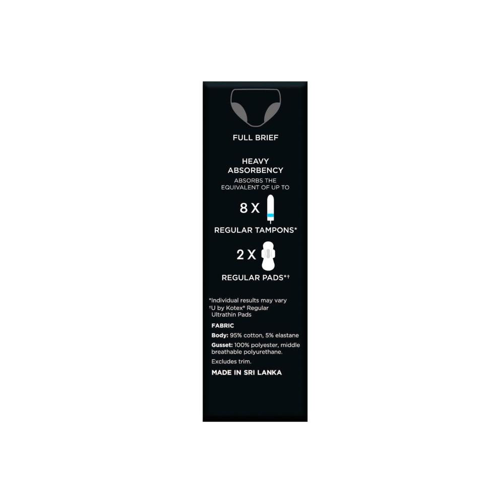 U By Kotex Period Undies Teen Black Heavy Size 12-14 - 1 pack