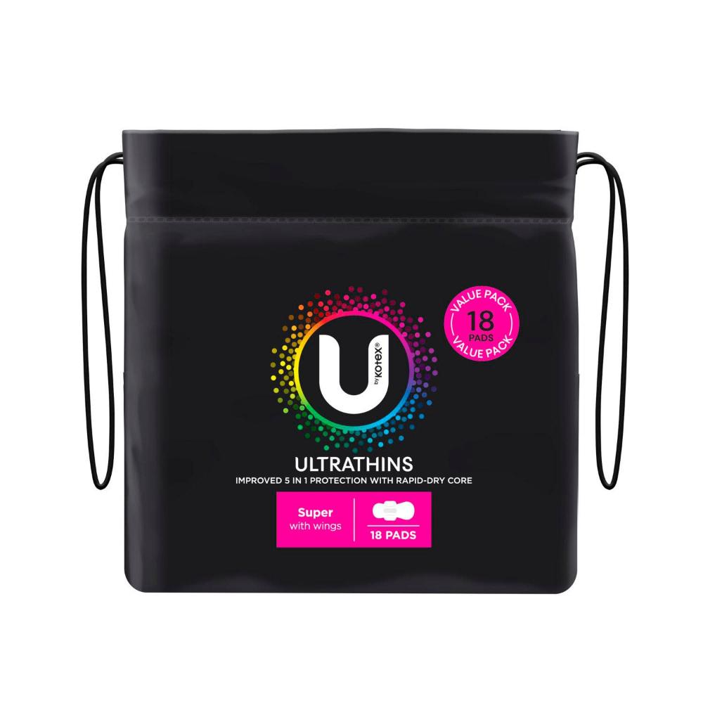 U By Kotex Ultra Thin Pads With Wings Super - 18 pack