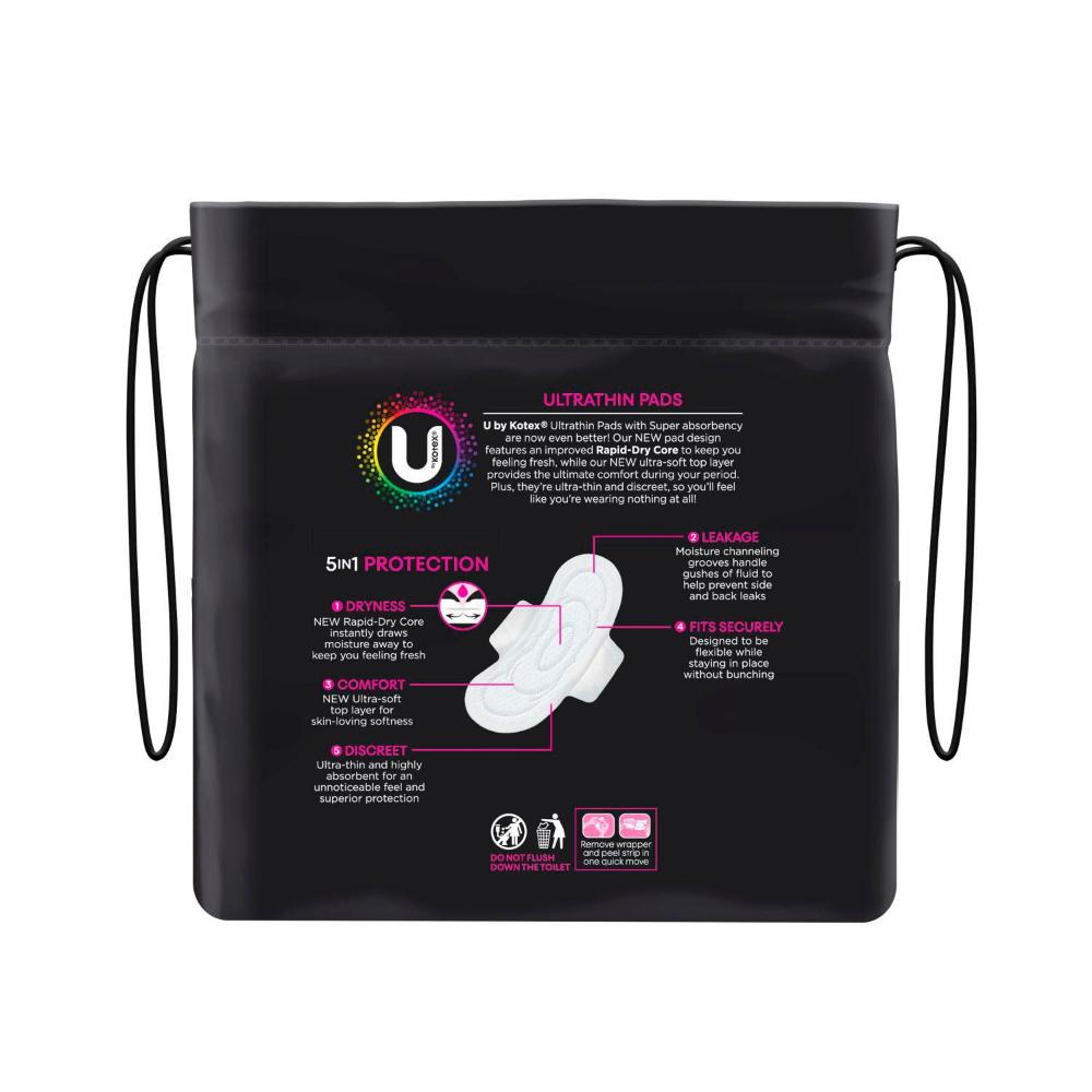 U By Kotex Ultra Thin Pads With Wings Super - 18 pack
