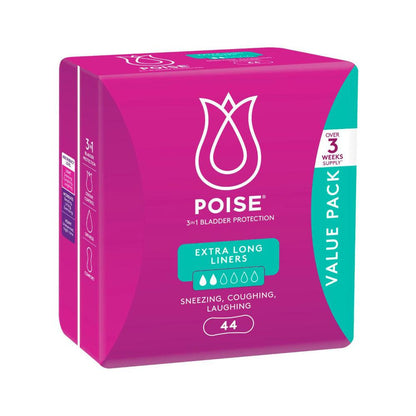 Poise Liners For Bladder Leaks Extra Long - 44 pack