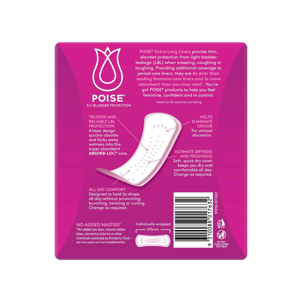 Poise Liners For Bladder Leaks Extra Long - 44 pack