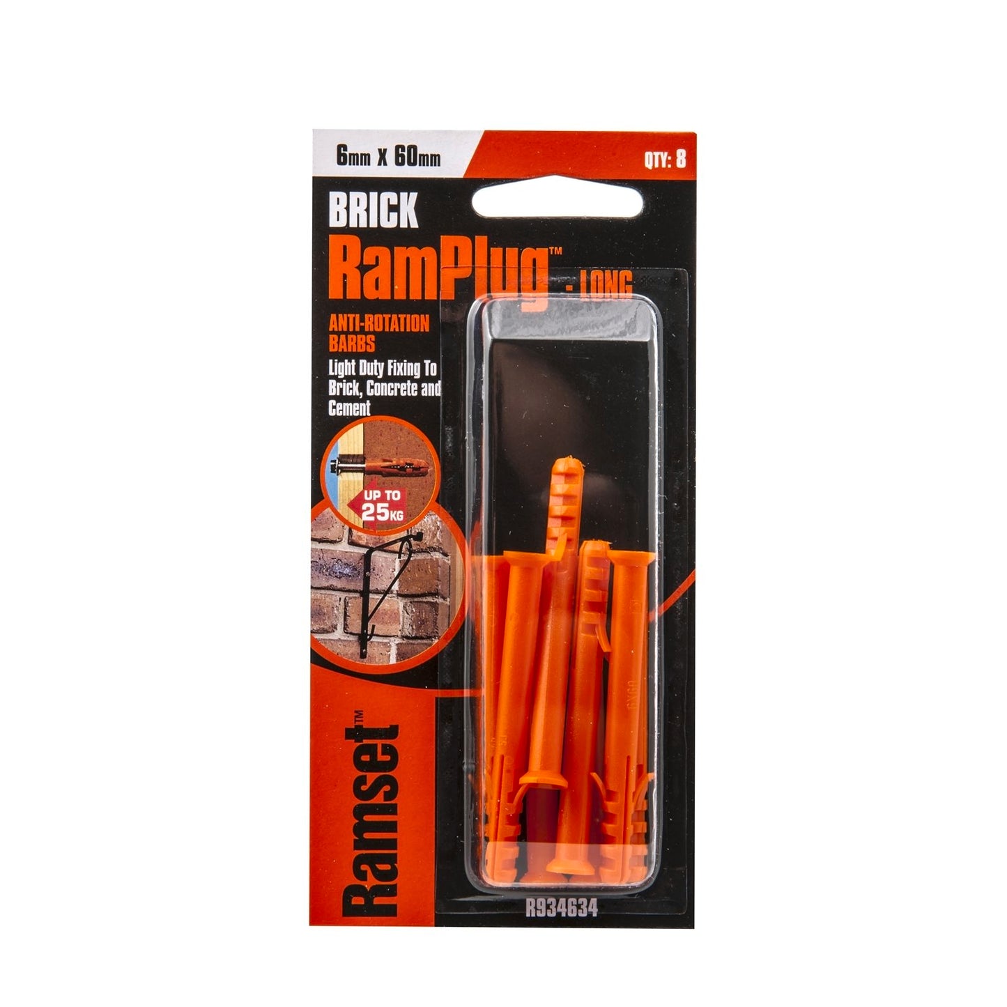 Ramset Ramplug Long Nylon Anchor - 6 x 60mm - 8 Pack