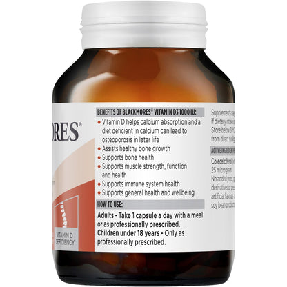 Blackmores Vitamin D3 1000IU Bone Health Immunity Capsules 200 pack