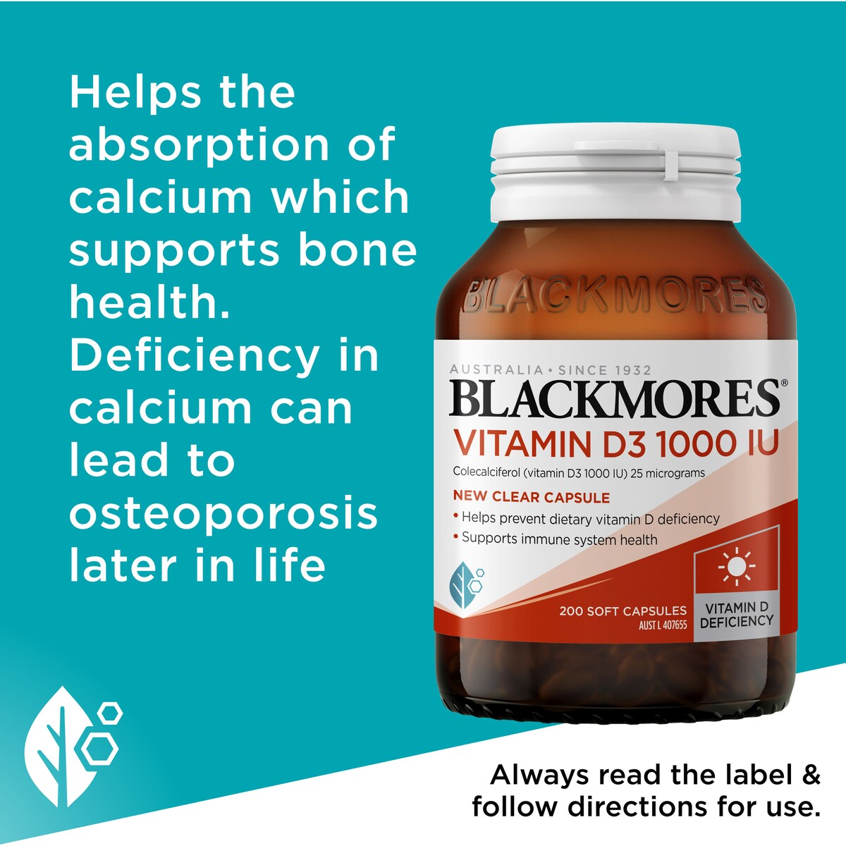 Blackmores Vitamin D3 1000IU Bone Health Immunity Capsules 200 pack