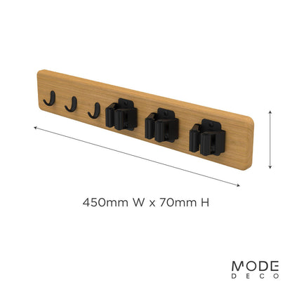 Mode Bamboo Hook Rack - 3 Hooks & 3 Grips - 450 x 70mm - Black