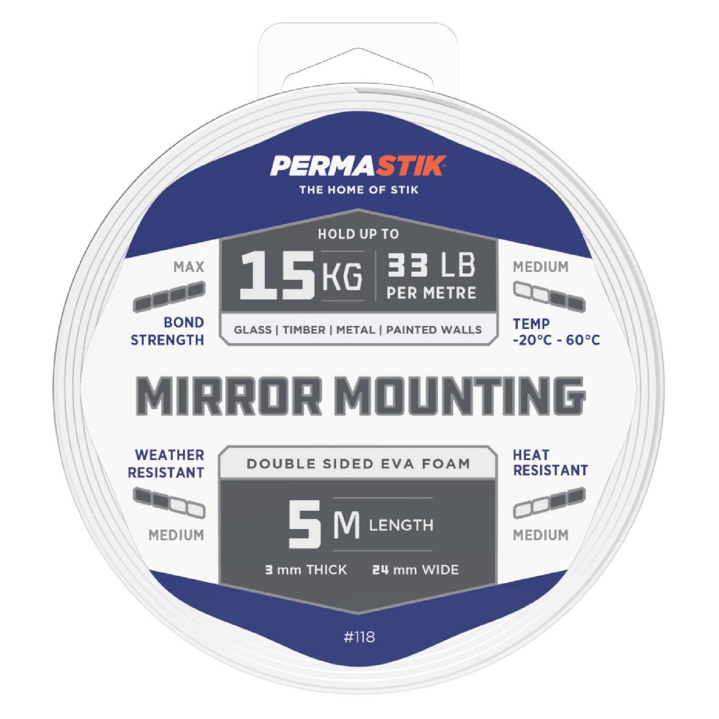 Permastik Mirror Mounting Tape - 5m x 24mm