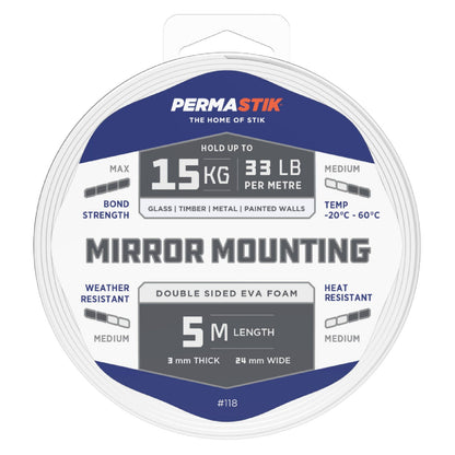 Permastik Mirror Mounting Tape - 5m x 24mm