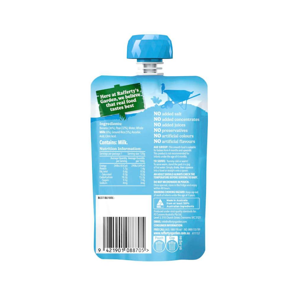 Rafferty's Garden Rice Cereal Pear Banana & Milk No Added Sugar Baby Food Pouc ... 120g