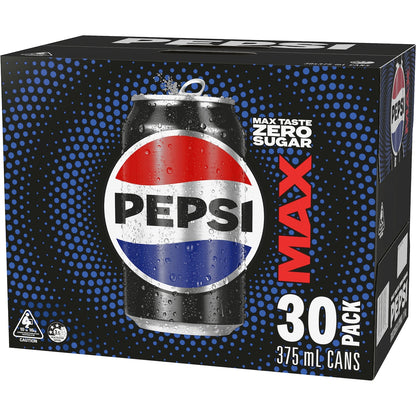 Pepsi Max No Sugar Soft Drink Cans 375ml X 30 Pack
