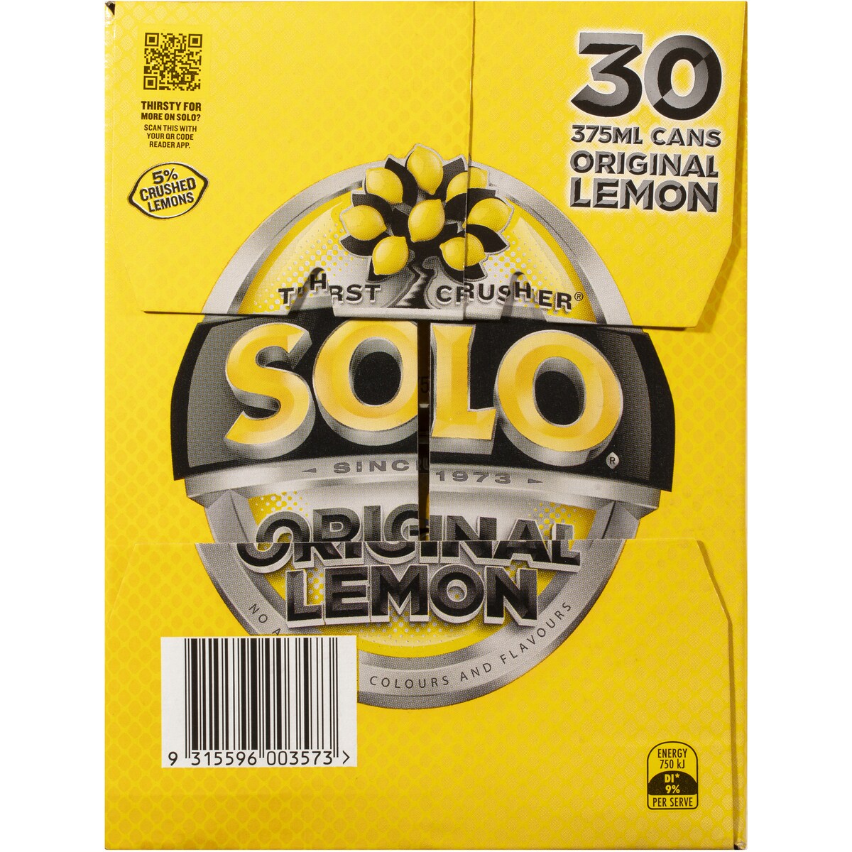 Solo Thirst Crusher Original Lemon Soft Drink Cans Multipack 375mL x 30 pack