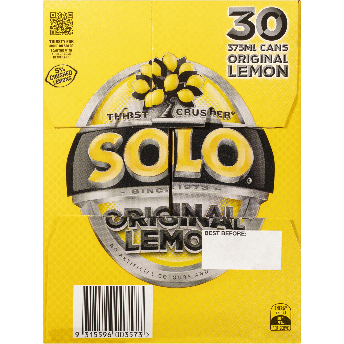 Solo Thirst Crusher Original Lemon Soft Drink Cans Multipack 375mL x 30 pack