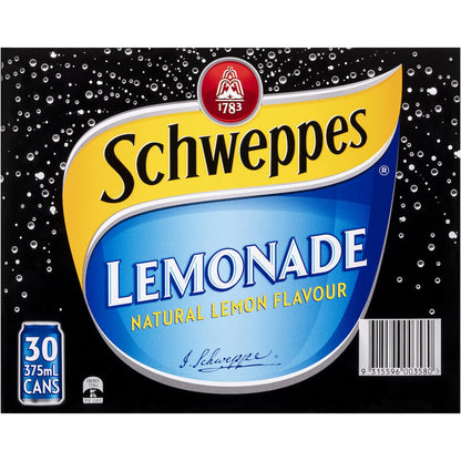 Schweppes Lemonade Soft Drink Cans 375ml X 30 Pack