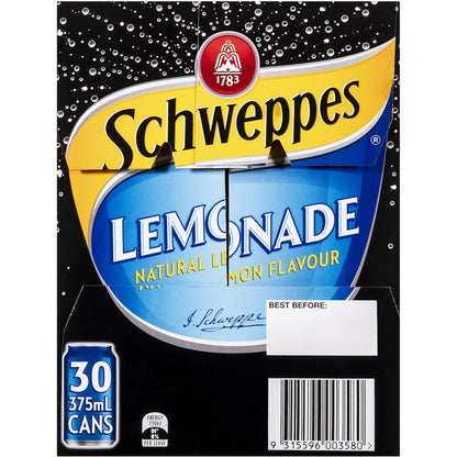 Schweppes Lemonade Soft Drink Cans 375ml X 30 Pack
