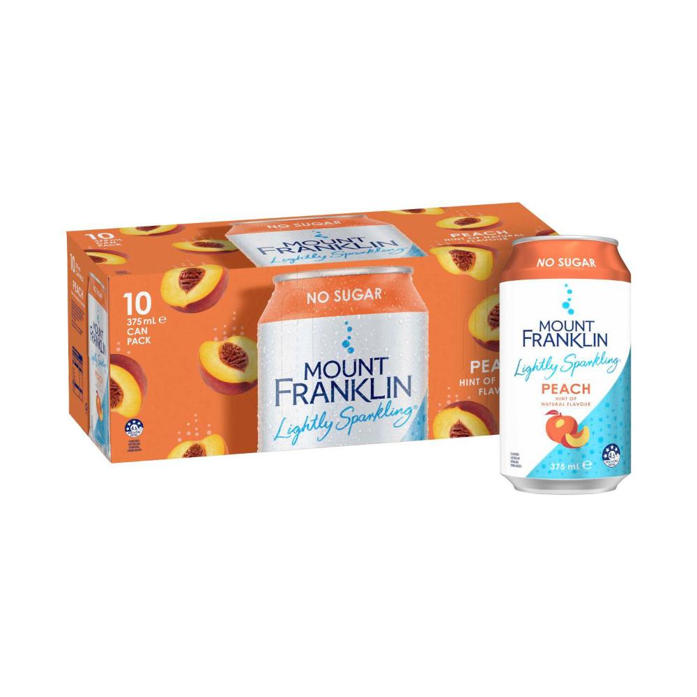 Mount Franklin Lightly Sparkling Peach Water 375ml - 10 Pack